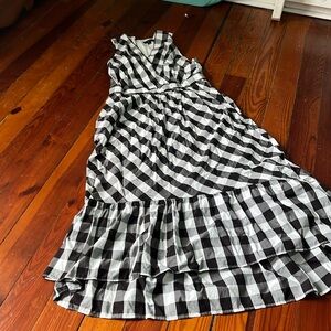 J Crew high/low black and white buffalo check cotton dress. Size 8